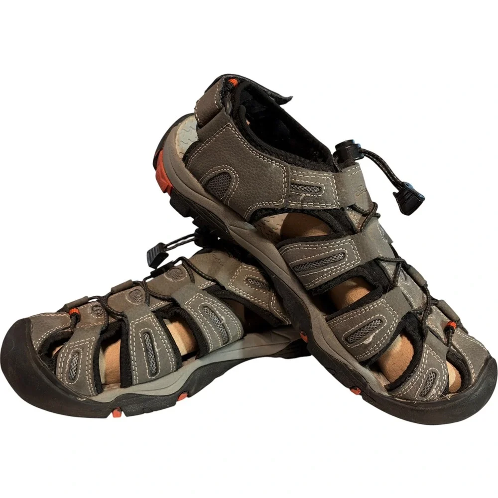 Eddie Bauer Tommy Mens 9 Gray Leather Closed Toe Fisherman Hiking Sandals Shoes